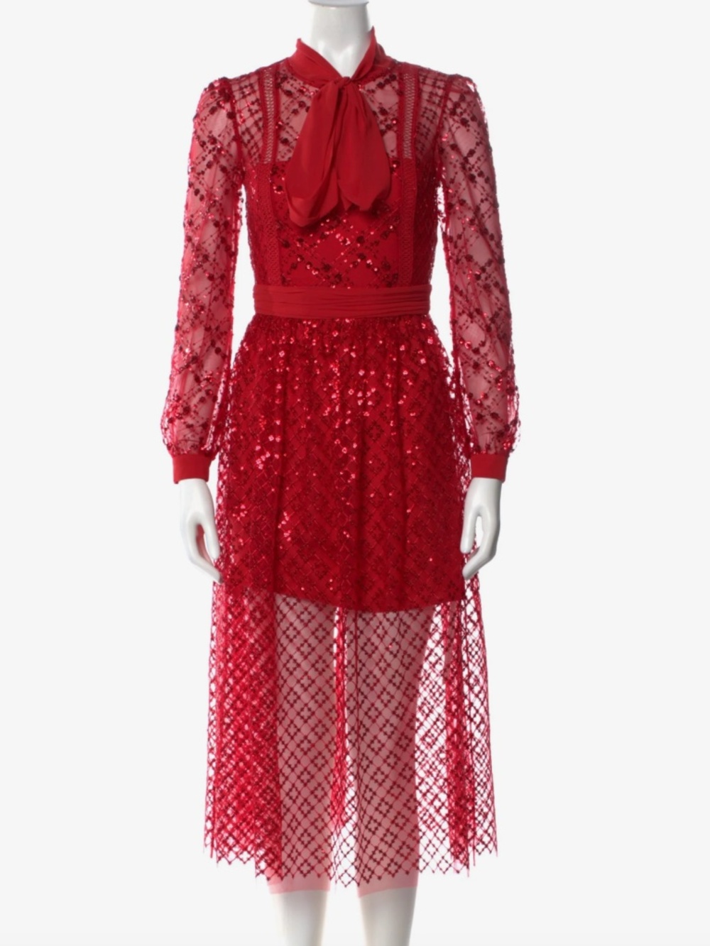 Self-Portrait Red Sequin Midi Dress XS Size 2